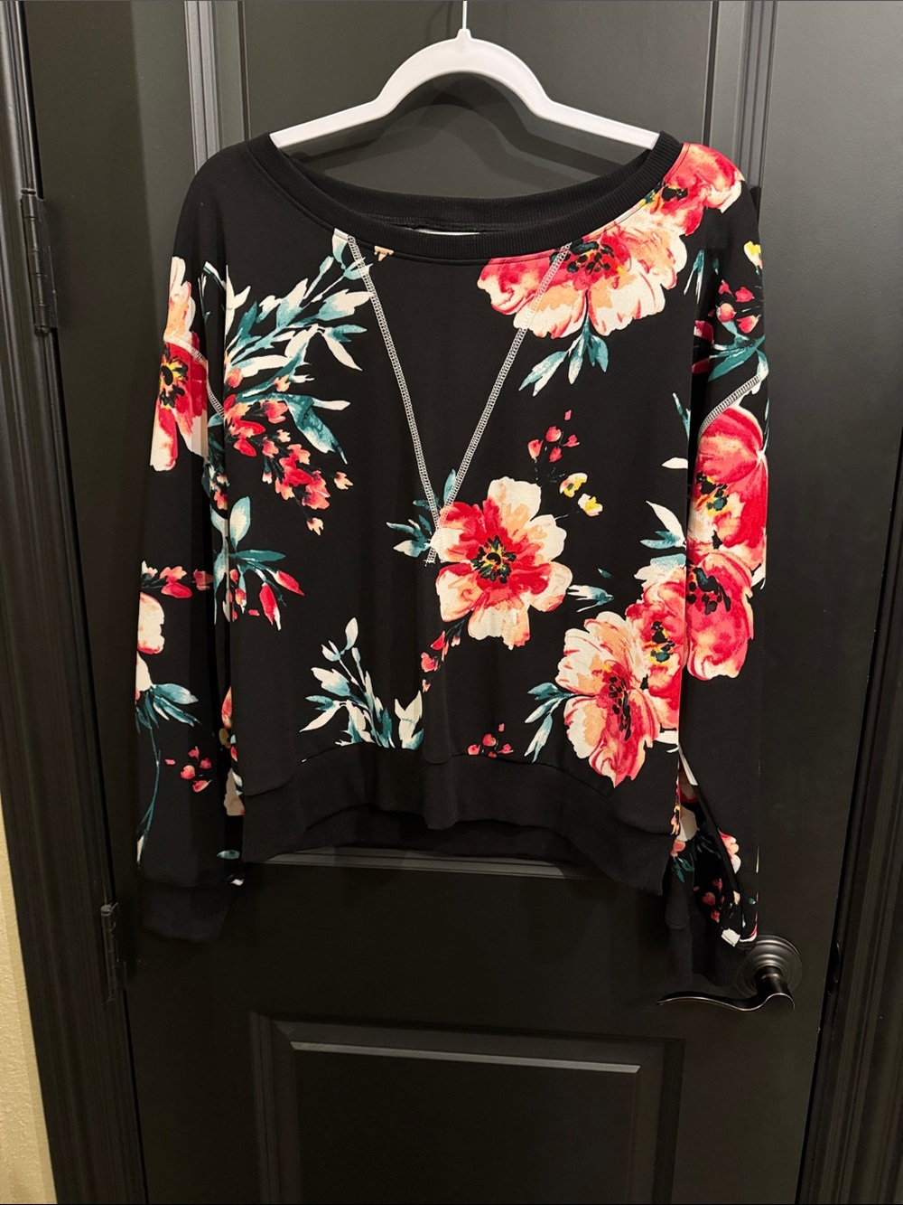 Allison Joy Black Pullover with Red & Coral Floral Print